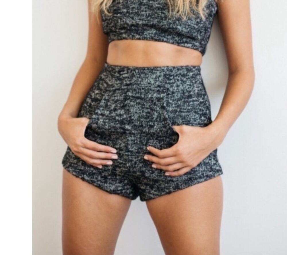 Stone Cold Fox Geary Wool Tweed Shorts Front Pocket Black White, size 1